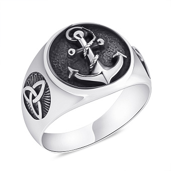 Фото Печатка зі срібла "Якір" з чорнінням (арт. 7906/5787)