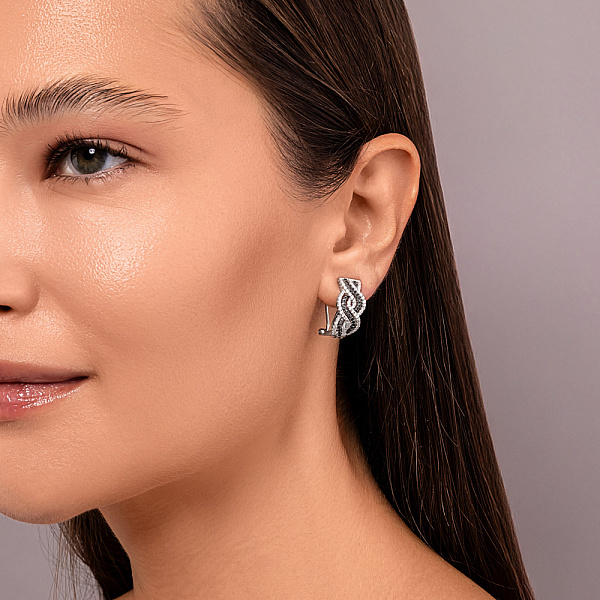 Золоті сережки з білими і чорними діамантами (арт. С28120090б) – зображення 2