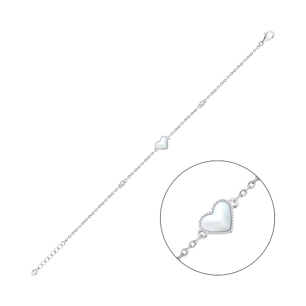 Серебряный браслет Сердце с перламутром и фианитами (арт. 7509/5184п) – изображение 1
