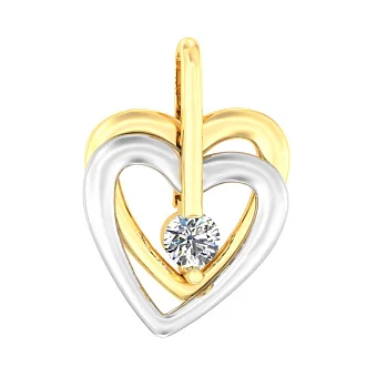 Золотая подвеска Два сердца с фианитом (арт. 440353жб)