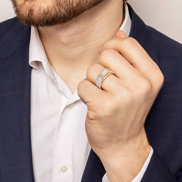 Печатка из красного и белого золота с бриллиантами (арт. К170091015кб) – изображение 3