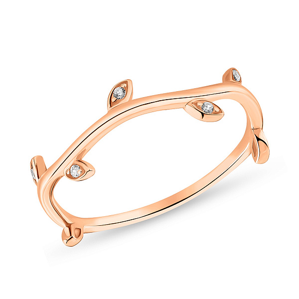 Тонкое золотое кольцо "Веточка" с фианитами (арт. 155229) – изображение 1