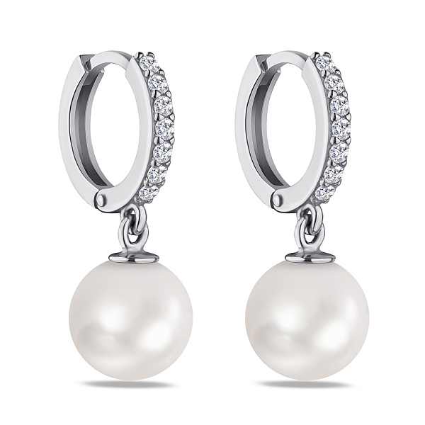 Серьги серебряные с жемчугом и фианитами  (арт. 7502/1724жб) – изображение 1