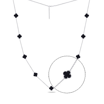 Длинное колье "Клевер" из серебра с ониксом (арт. 7507/1188/10о)