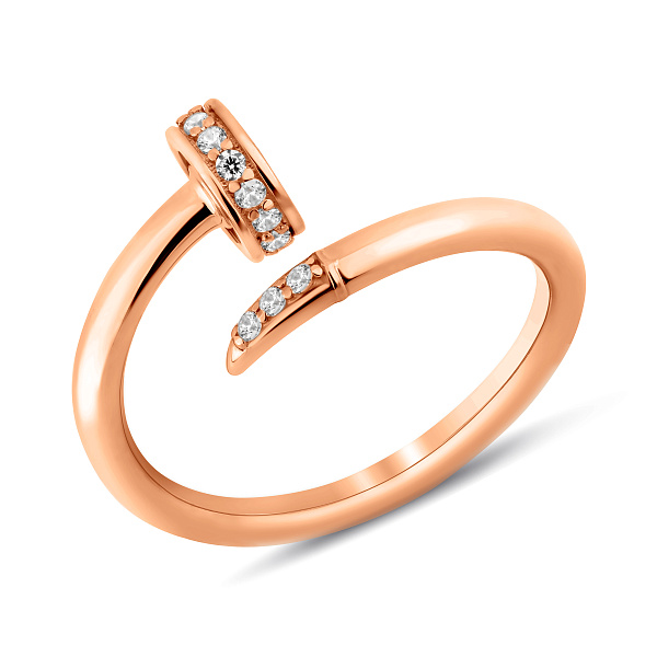 Кольцо в форме гвоздя из красного золота с фианитами (арт. 1401157) – изображение 1