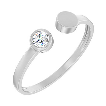 Безразмерное кольцо из белого золота с фианитом (арт. 140788б)