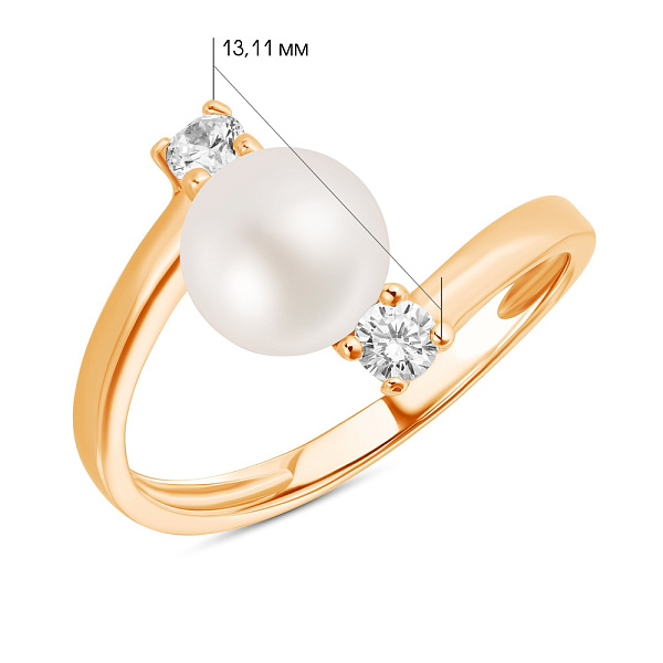 Кольцо золотое с жемчугом и фианитами  (арт. 151306прлб) – изображение 7