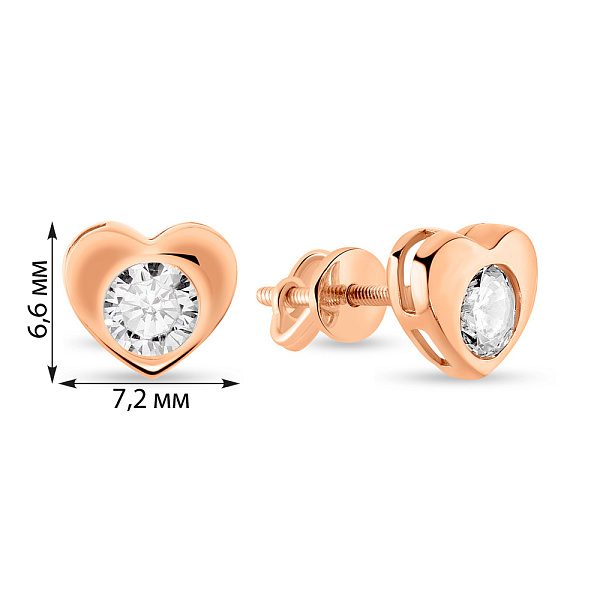Золотые серьги-пусеты в форме сердца с фианитом (арт. 109188) – изображение 2