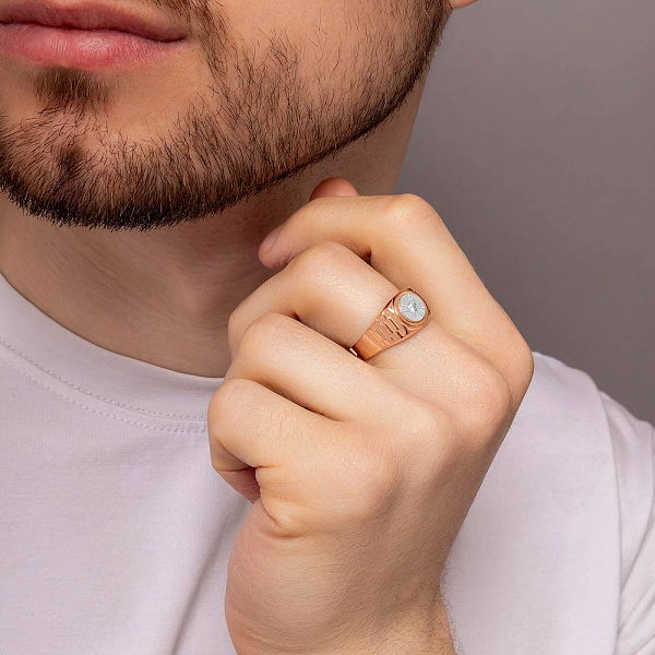 Печатка из красного золота с фианитом (арт. 180392кб) – изображение 3