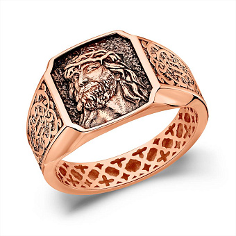 Золотая печатка с ликом Иисуса (арт. 170098ч)