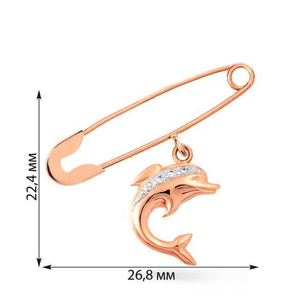 Золотая булавка с подвеской "Дельфин" (арт. 360022) – изображение 3
