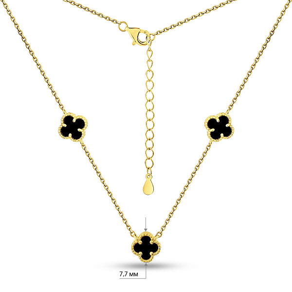 Серебряное колье Клевер с ониксом (арт. 7507/2213/7жо) – изображение 3