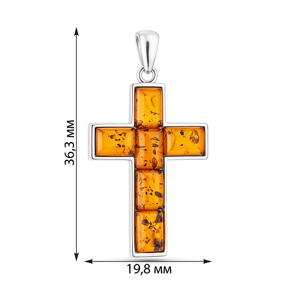 Срібний хрестик з бурштином (арт. 7503/856ЯП) – зображення 2