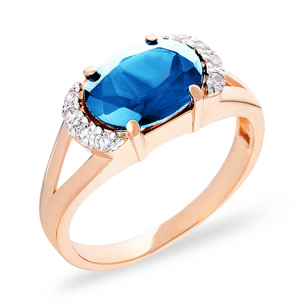 Кольцо из красного золота с топазом лондон и фианитами (арт. 140471Пл) – изображение 1
