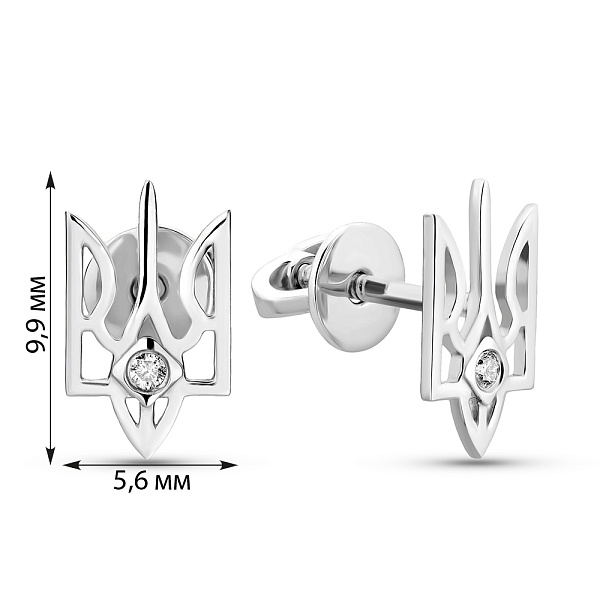 Золотые серьги-пусеты Герб Украины-Трезубец с бриллиантом (арт. Т011758б) – изображение 2
