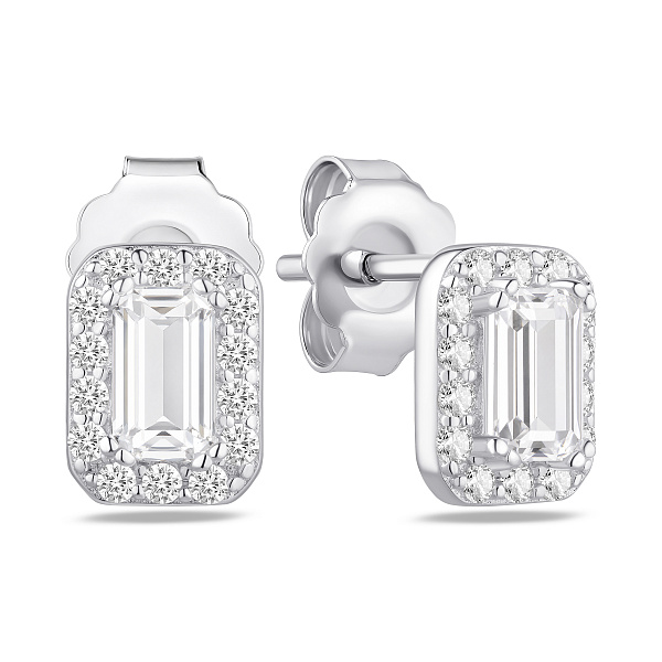 Серебряные пусеты с крупным фианитом (арт. 7518/7343) – изображение 1