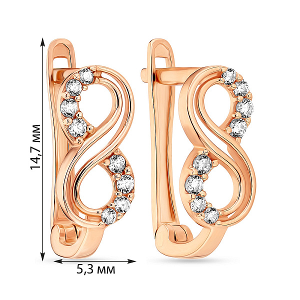 Сережки «Бесконечность» из красного золота с фианитами (арт. 108114) – изображение 2