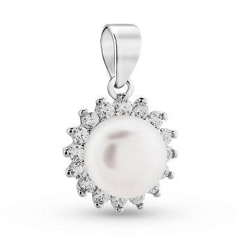 Фото Серебряный кулон с жемчугом и фианитами (арт. 7503/281жб)