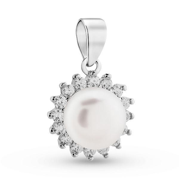 Серебряный кулон с жемчугом и фианитами (арт. 7503/281жб) – изображение 1