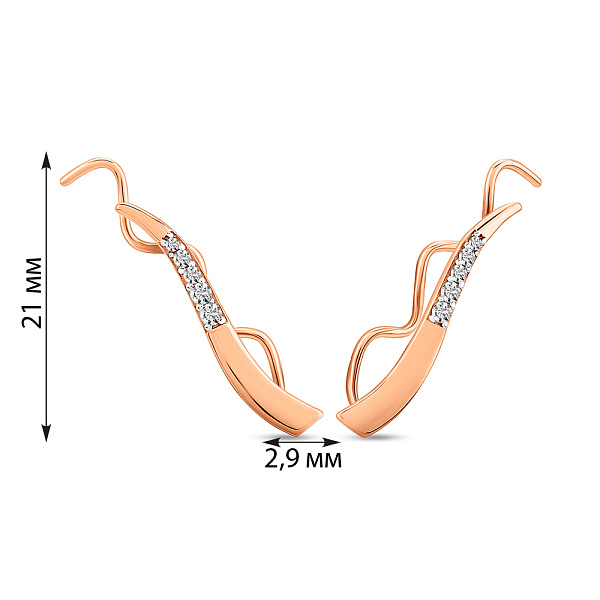 Серьги-клаймберы из красного золота с фианитами (арт. 110662) – изображение 3