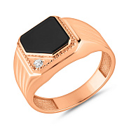 Золота печатка з емаллю і діамантом (арт. К170012е)