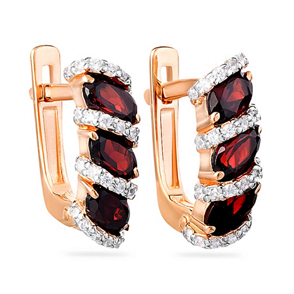 Золотые серьги с гранатом и фианитами  (арт. 110350Пк) – изображение 1