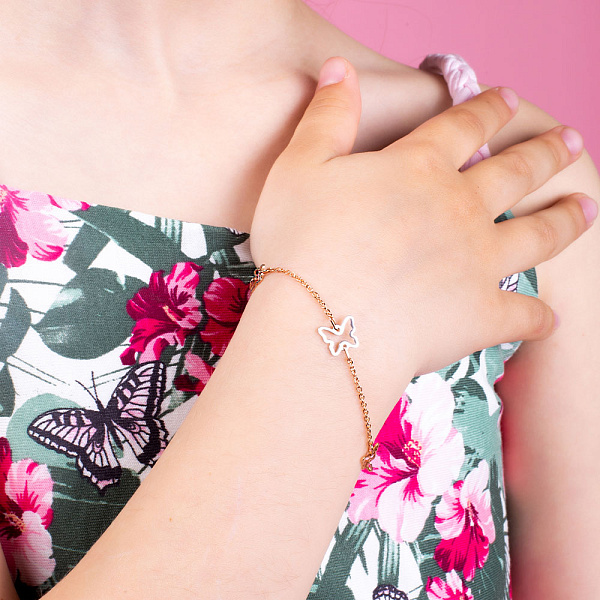 Золотой браслет "Бабочки" в красном и белом цвете металла (арт. 325432кб) – изображение 3