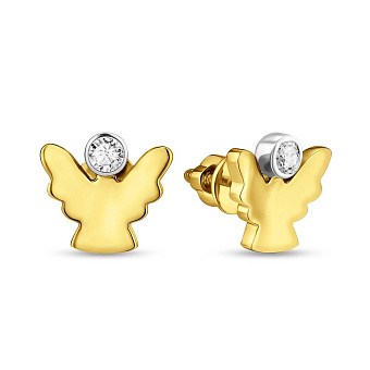 Детские серьги-пусеты золотые Ангелочек с фианитом (арт. 111084ж)