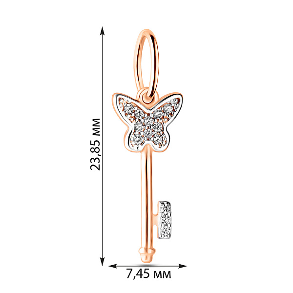 Підвіска «Ключик» з фіанітами з червоного золота (арт. 423738) – зображення 2