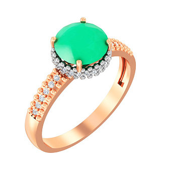 Фото Золотое кольцо с хризопразом и фианитами (арт. 141100Пх)