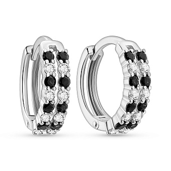 Фото Серьги из белого золота с черными и белыми бриллиантами (арт. С011883040бч)