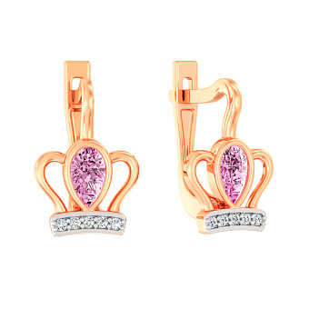 Фото Дитячі золоті сережки з рожевими і білими фіанітами (арт. 110819р)