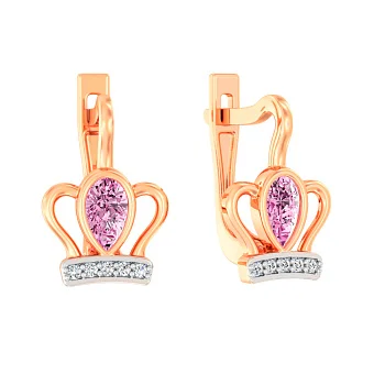 Дитячі золоті сережки з рожевими і білими фіанітами (арт. 110819р)