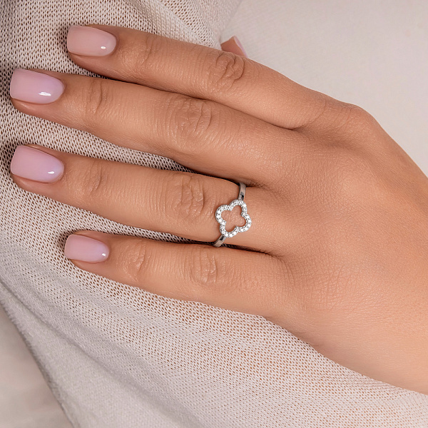 Золотое кольцо Клевер с фианитами (арт. 141210б) – изображение 2