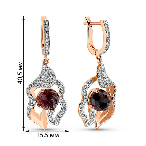 Золотые серьги с кварцем и фианитами (арт. 103284Пкр) – изображение 2