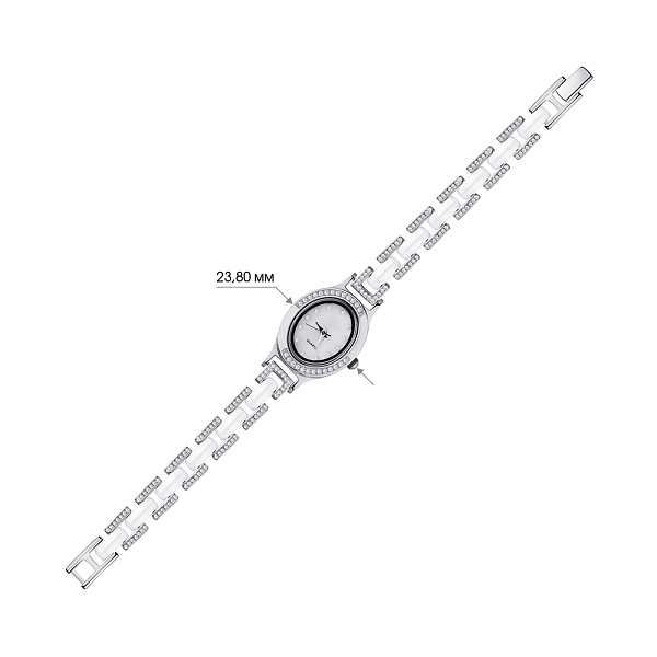 Годинник зі срібла з керамікою і з фіанітами  (арт. 7526/287кмб) – зображення 2
