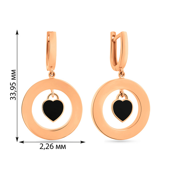 Золоті сережки з підвіскою та емаллю (арт. 1091235еч) – зображення 2