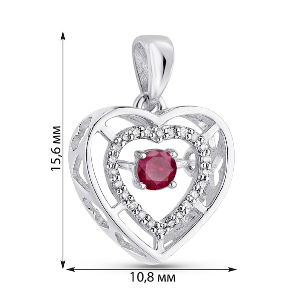 Золотий кулон Серце з рубіном і діамантами (арт. 3109502202р) – зображення 3