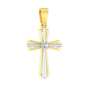 Хрестик з жовтого і білого золота з діамантом (арт. П011024005ж)