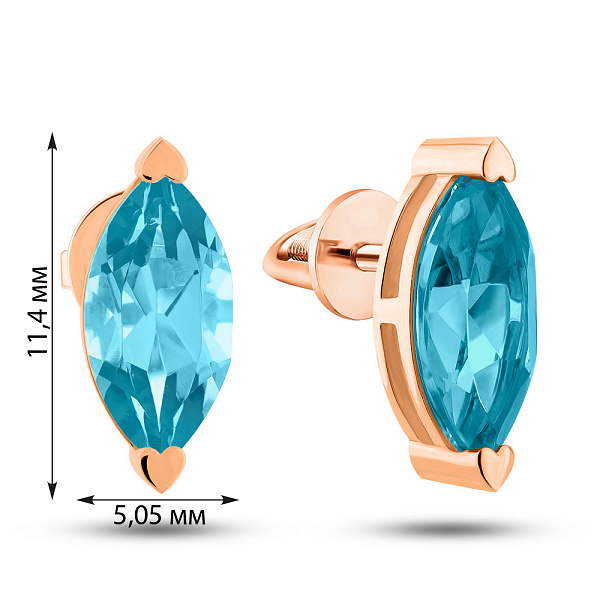 Золоті сережки-пусети з топазом (арт. 111233Птг) – зображення 3