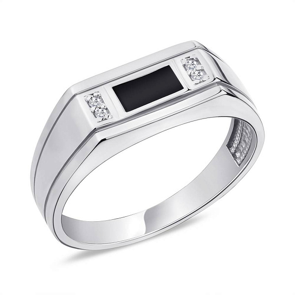 Срібна печатка з фіанітами і емаллю (арт. 7506/1647реч) – зображення 1