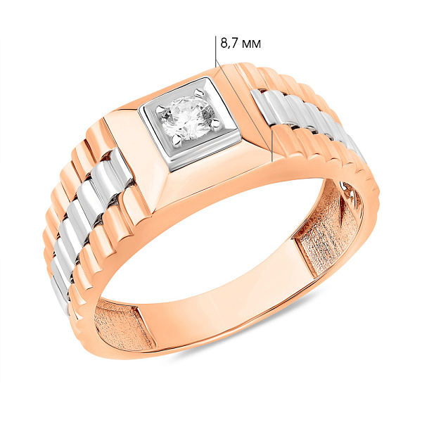 Печатка из красного и белого золота с фианитом (арт. 180578кб) – изображение 2