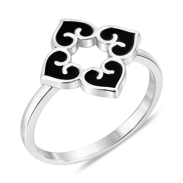 Серебряное кольцо Цветок с ониксом (арт. 7501/8336о) – изображение 1