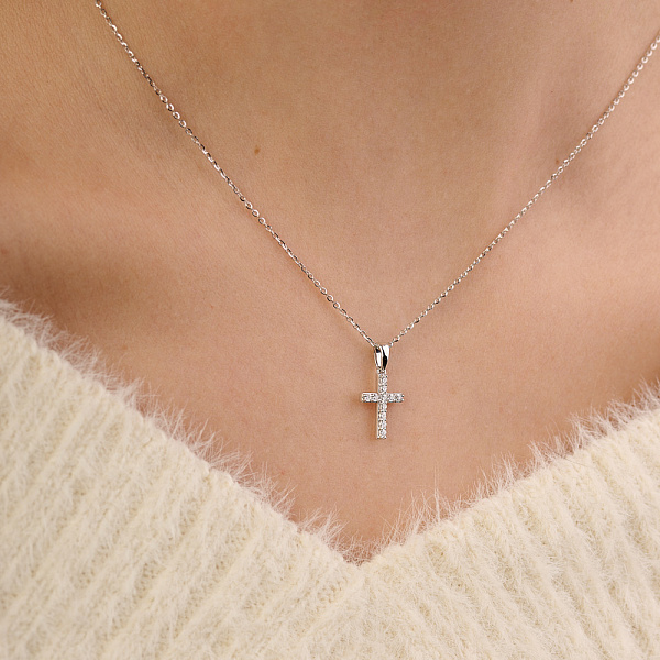 Кольє з хрестиком з білого золота з діамантами (арт. Ц341084010б) – зображення 3