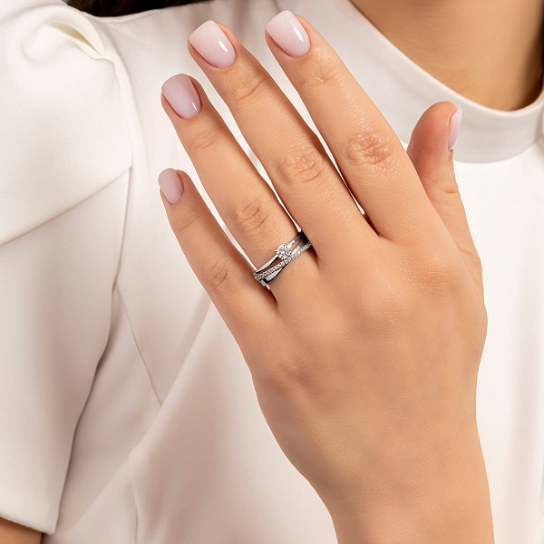 Кольцо Синергия из белого золота с фианитами (арт. 141101б) – изображение 3