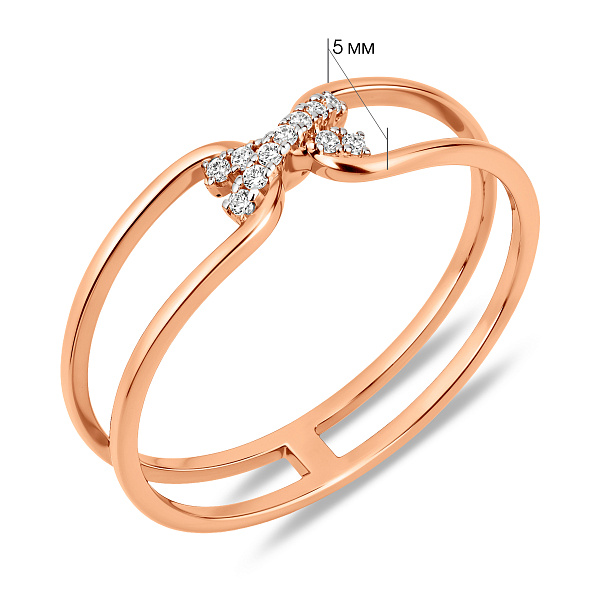 Двойное кольцо из красного золота с фианитами (арт. 140996) – изображение 4