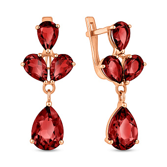 Сережки з червоного золота з гранатом (арт. 110676Пк)