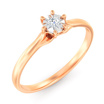 Фото Кольцо из красного и белого золота с бриллиантом (арт. К011748005)