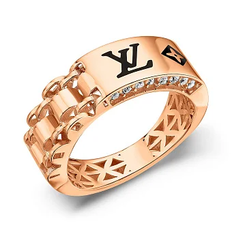 Каблучка з червоного золота з емаллю і фіанітами (арт. 156080еч)