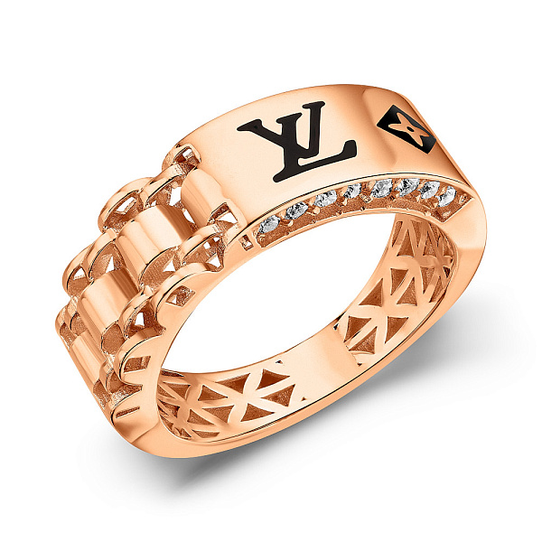 Кольцо из красного золота с эмалью и фианитами (арт. 156080еч) – изображение 1